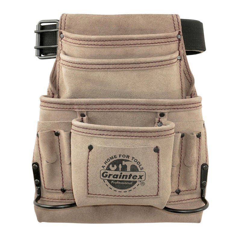 Graintex SS2270 10 Pocket Nail & Tool Pouch Beige Color Suede Leather with 2â€ Leather/Webbing Belt for Constructors, Electricians, Plumbers, Handymen - Image 1